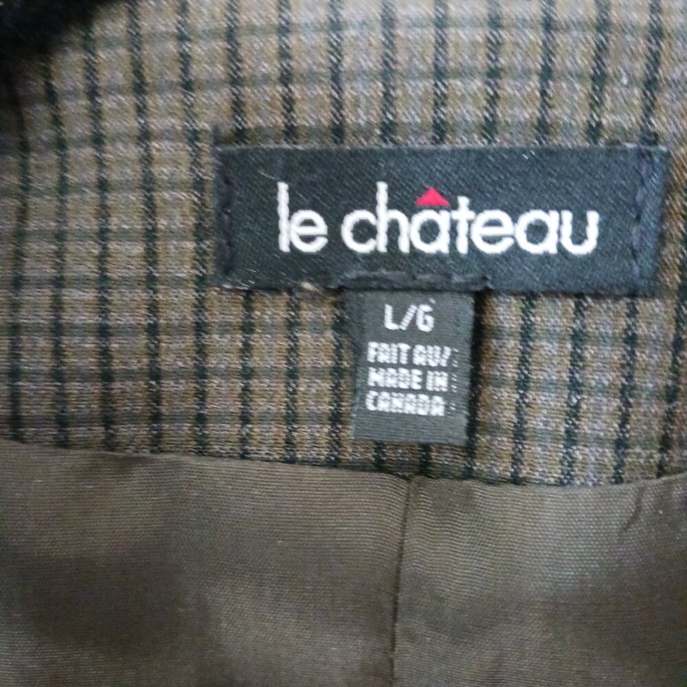 Le Chateau Womans Green Blazer size L Patterned Lace Embellishment Checkered - Picture 6 of 10